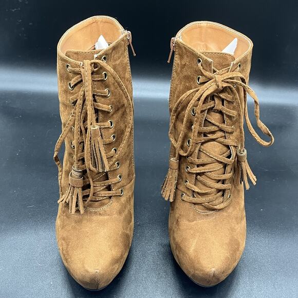 Torrid Womens 10 Brown Suede Lace Up Heeled Combat Booties - Picture 4 of 9